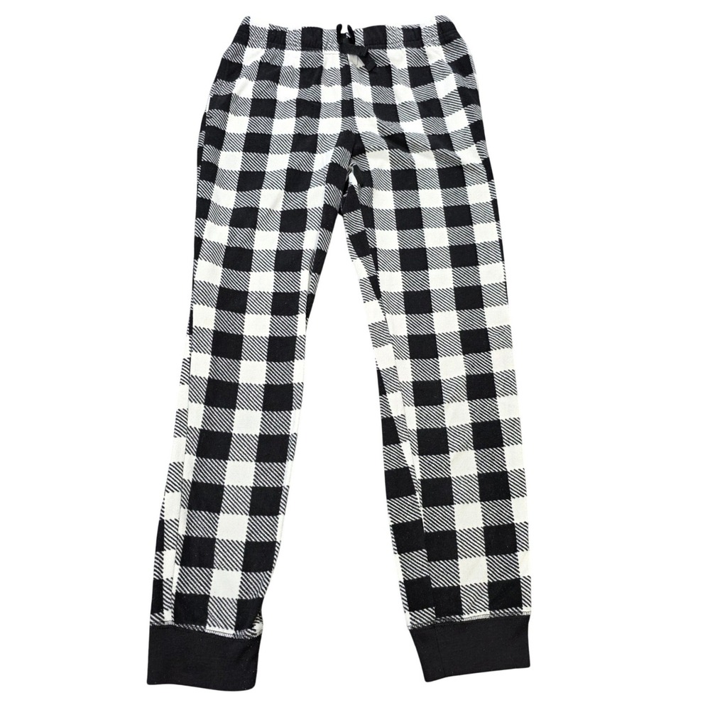 Old Navy Buffalo Plaid Pajama Pants Girl's Size L 10-12 Black White Fleece